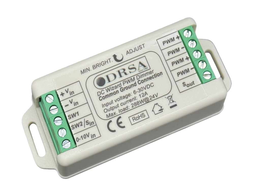 Compact 5A-12A PWM LED Dimmer for Low Voltage LEDs no background
