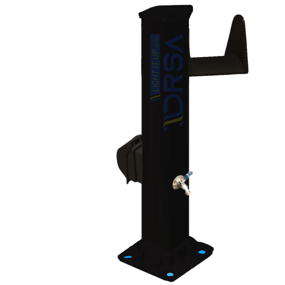 Black powder-coated aluminum hose station with LED fixture with gfi attachment 

