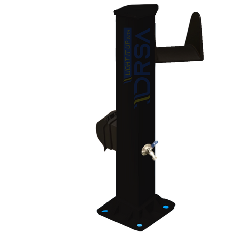 Black powder-coated aluminum hose station with LED fixture with gfi attachment 

