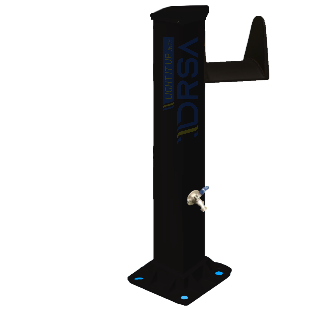 Black powder-coated aluminum hose station with LED fixture

