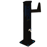 Black powder-coated aluminum hose station with LED fixture

