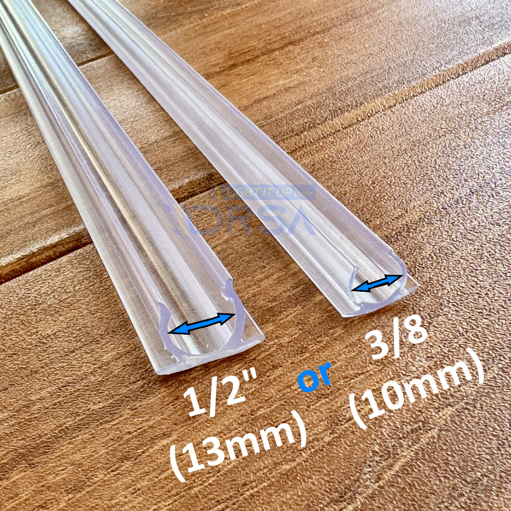 Clear 4-foot LED rope light mounting track for 3/8 and 1/2 inch lights