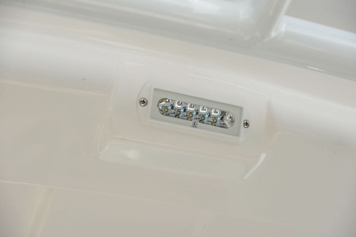 Capri2 Flush Mount LED Flood Light in white and red white finish installed
