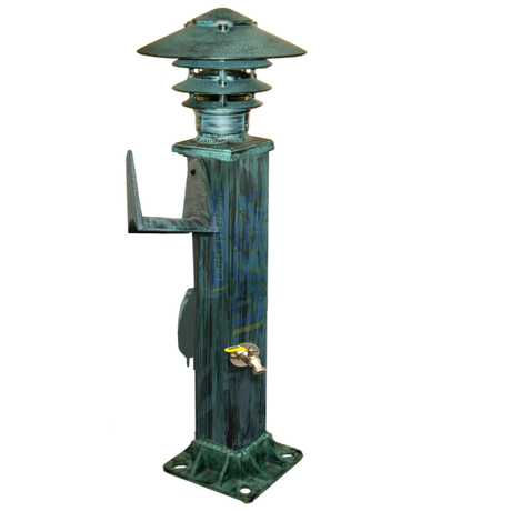 Patina finish aluminum dock hose stand with LED top light and gfi

