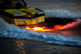 Javelin 600X underwater light, sleek rectangular design, RGBW output installed on wakeboat back of the boat