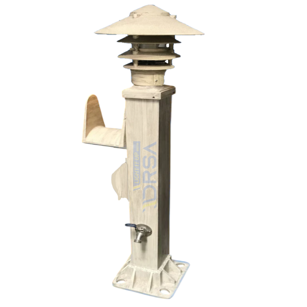 Sand color  finish hose station with 120V pegoda LED lighting and water connection
