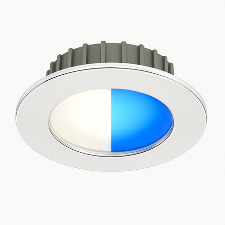 Tide PowerLED warm white / blue polished stainless light for yacht cabin

