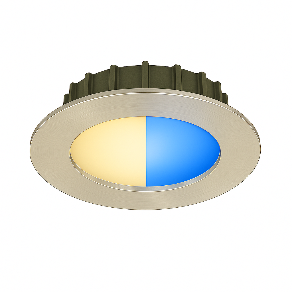 Tide powerled Round brushed stainless  downlight with warm white and blue led light pool