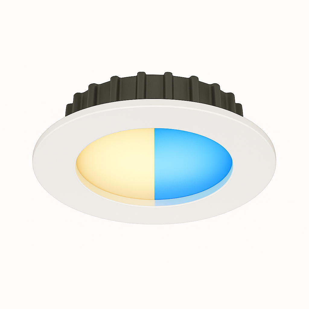imtra Round white downlight with soft warm white and blue led light pool

