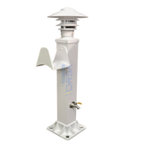 White aluminum dock hose station with pagoda light and water connection

