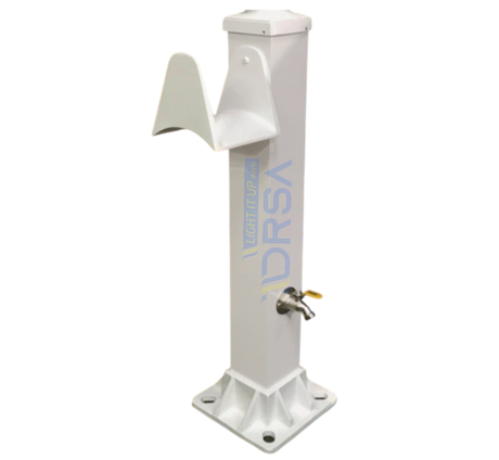 White aluminum dock hose station with and water connection
