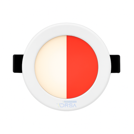 BCM Orlando 85 bi-color warm white and red LED light with white trim ring, spring mount, IP66

