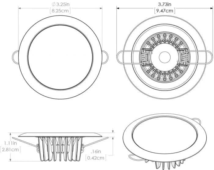 Mirage Flush Mount LED Down Light in white, featuring a slim profile Dia gram