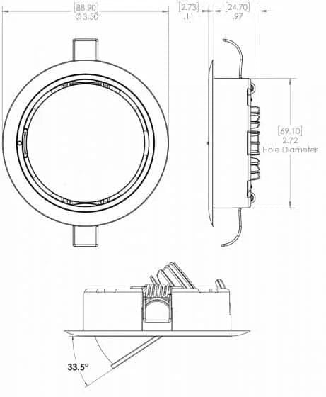 Mirage Positionable Down Light with polished bezel, spectrum RGBW dimming side diagram