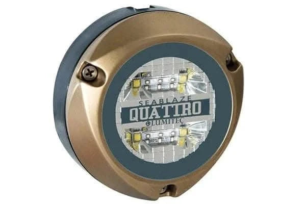 Zambezi Quattro underwater light in white/blue ideal for boats and docks front view.